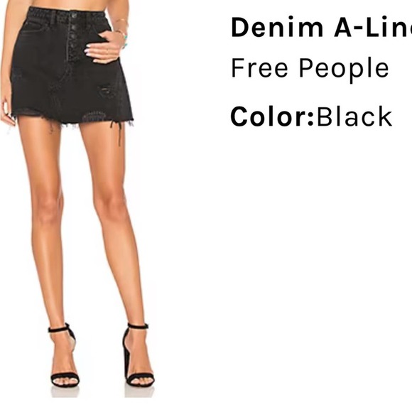 We the Free Women’s Size 31 Black Wash Distressed A Line Denim Frayed Mini Skirt - Picture 2 of 11